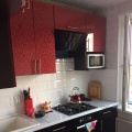 Кухонный гарнитур, фасад пластик красный с черным